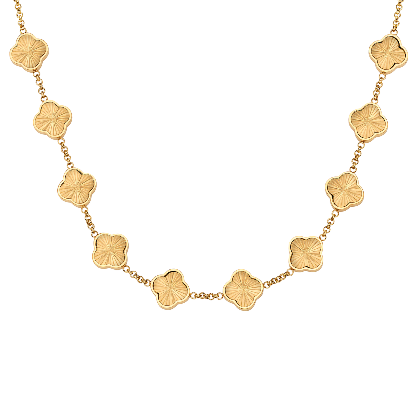 Textured Clover Custom Name Necklace (Gold)