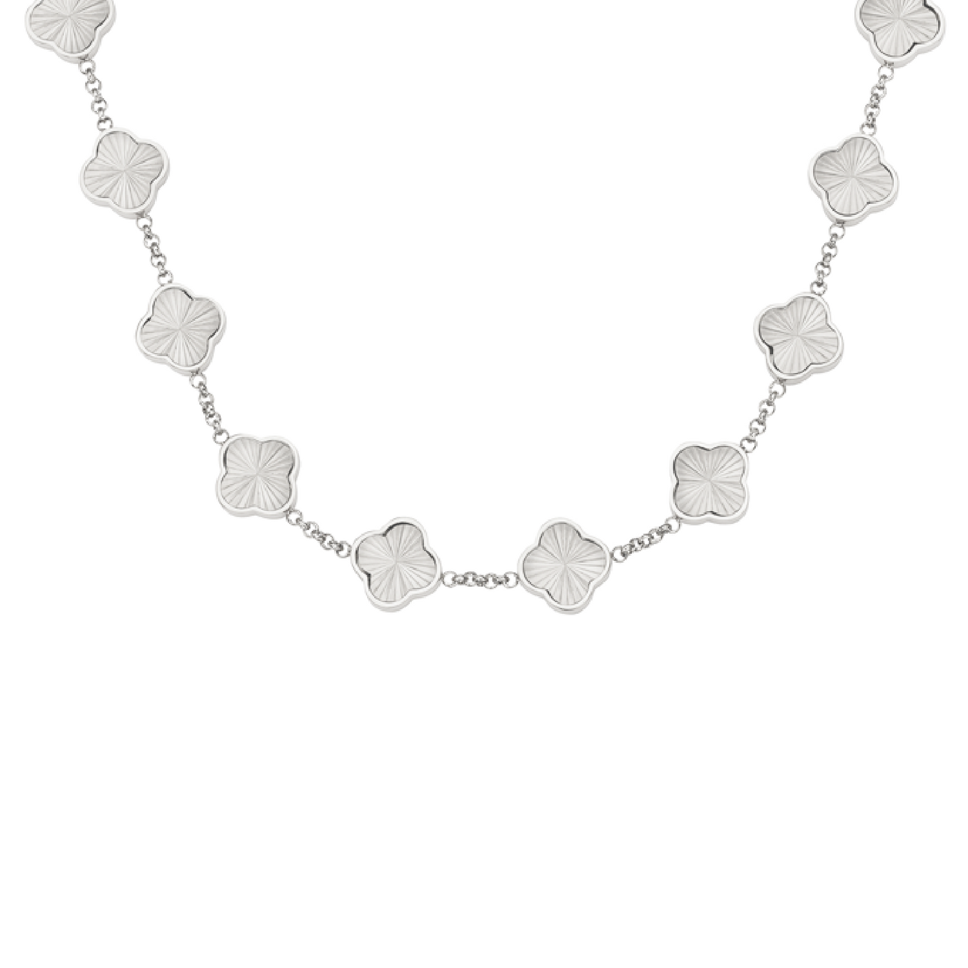 Textured Clover Custom Name Necklace (Silver)