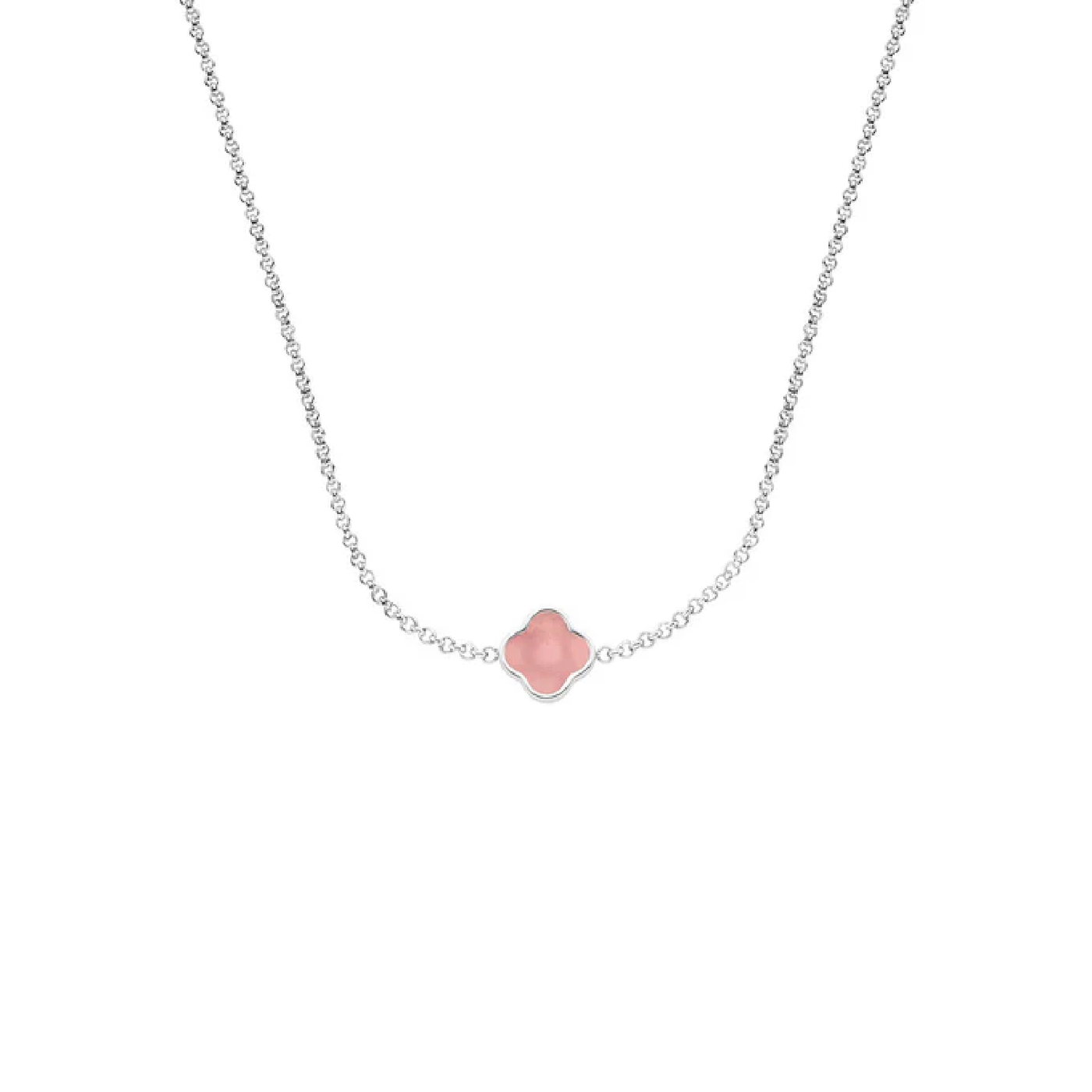 Rose Quartz Clover Custom Name Necklace (Silver)