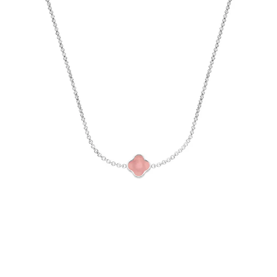 Rose Quartz Clover Custom Name Necklace (Silver)