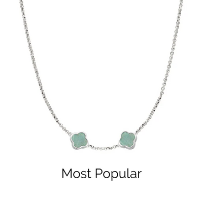 Amazonite Clover Custom Name Necklace (Silver)
