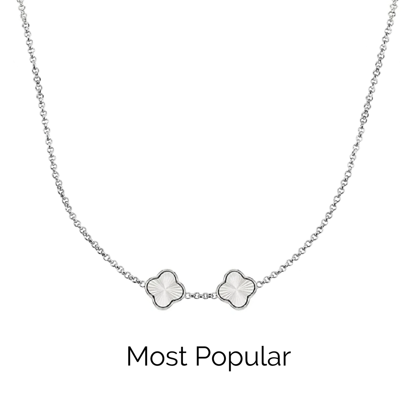 Textured Clover Custom Name Necklace (Silver)