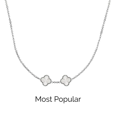 Textured Clover Custom Name Necklace (Silver)