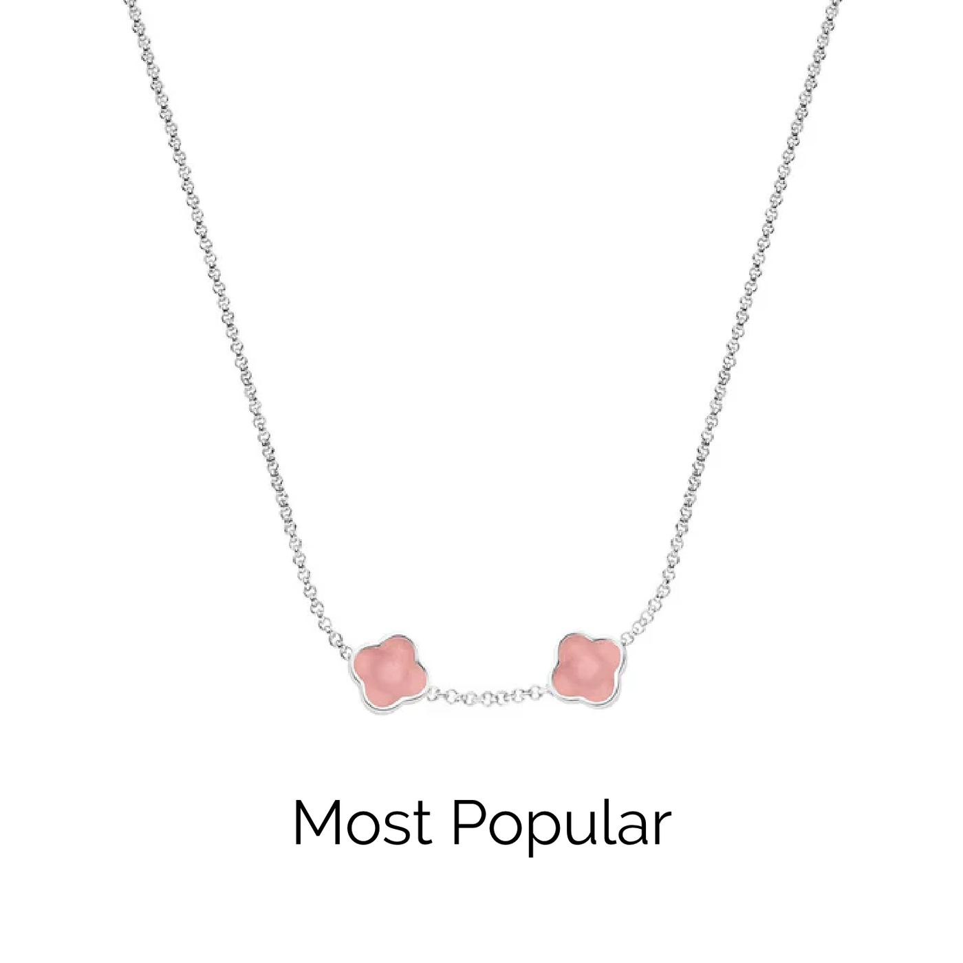 Rose Quartz Clover Custom Name Necklace (Silver)