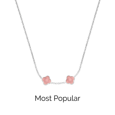 Rose Quartz Clover Custom Name Necklace (Silver)