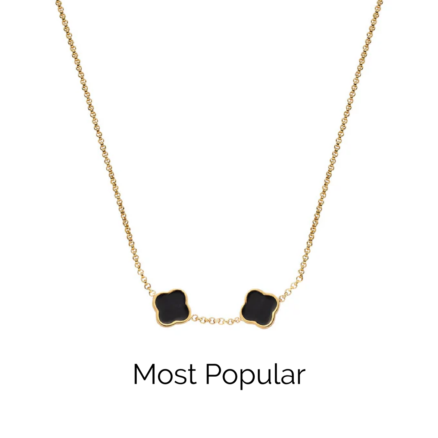 Black Enamel Clover Custom Name Necklace (Gold)