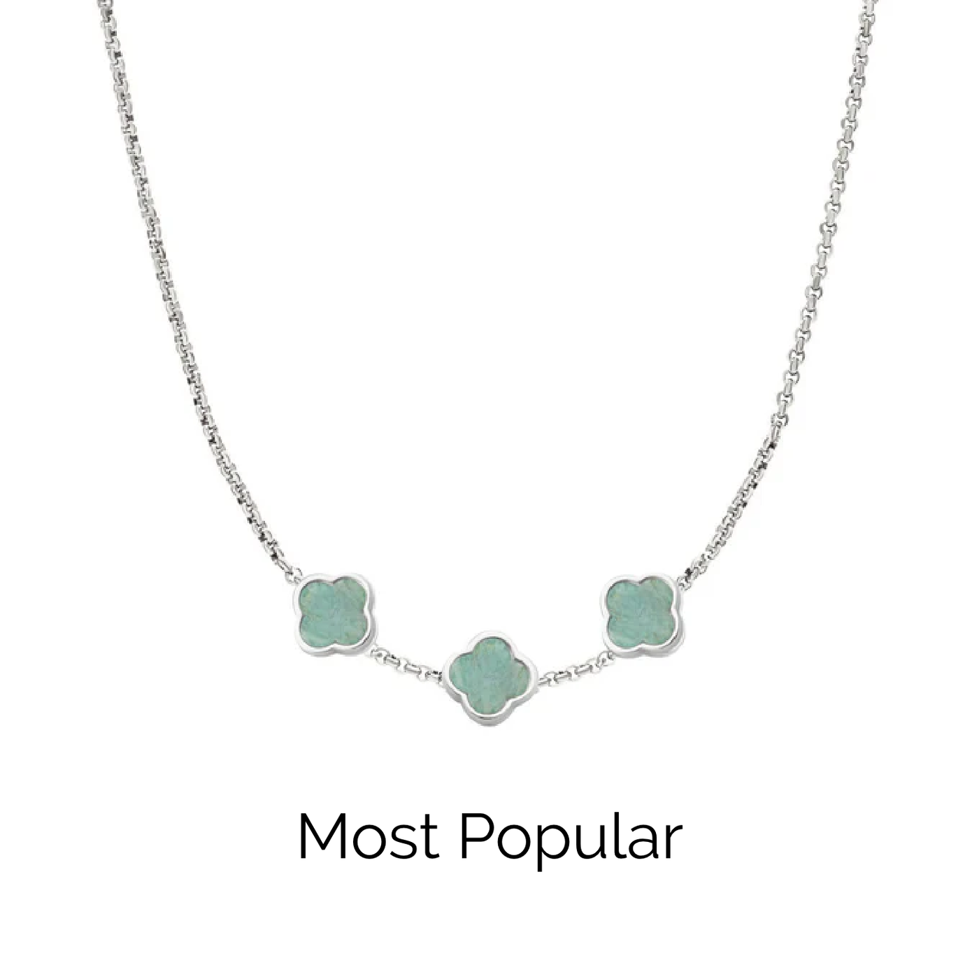Amazonite Clover Custom Name Necklace (Silver)