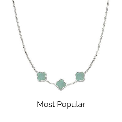 Amazonite Clover Custom Name Necklace (Silver)