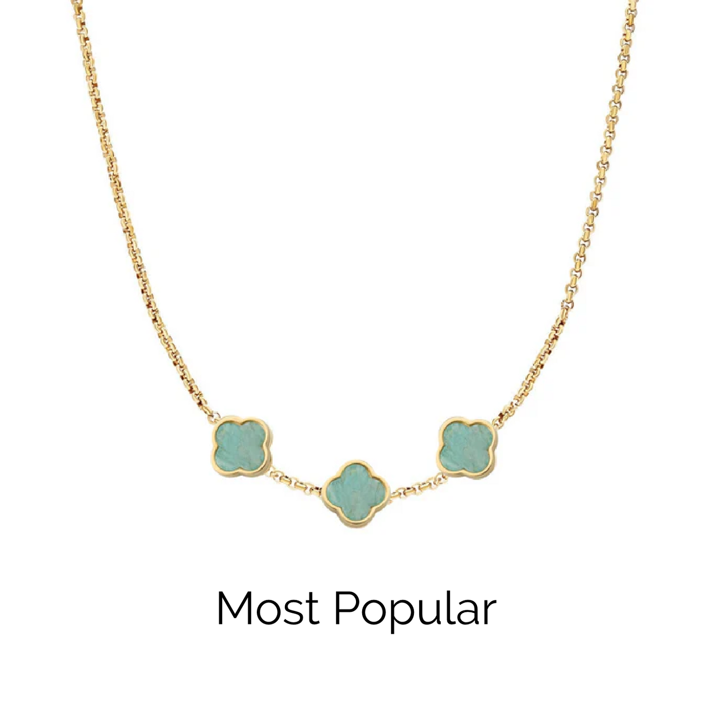 Amazonite Clover Custom Name Necklace (Gold)