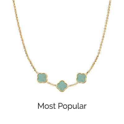 Amazonite Clover Custom Name Necklace (Gold)