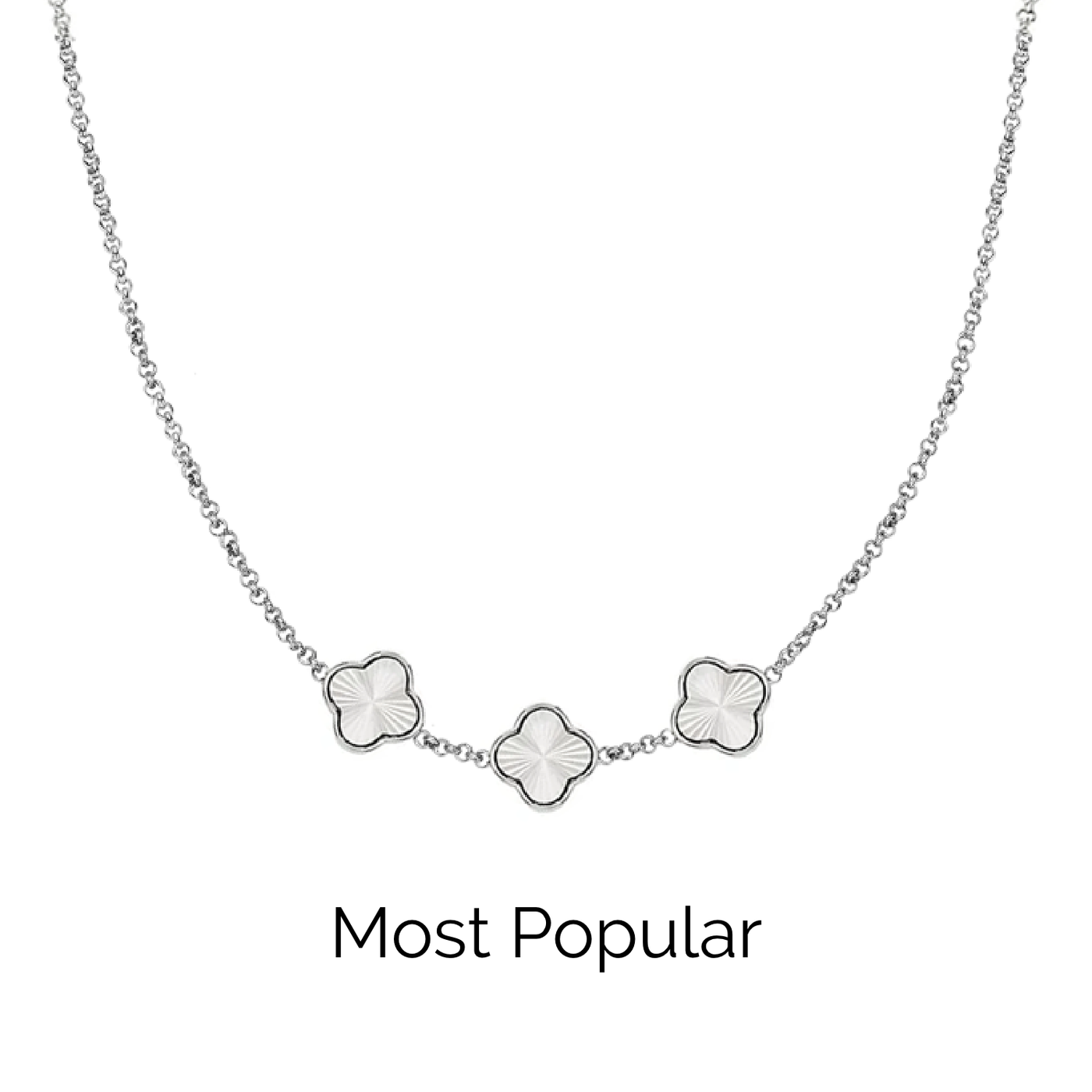Textured Clover Custom Name Necklace (Silver)