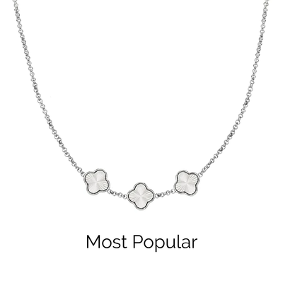 Textured Clover Custom Name Necklace (Silver)