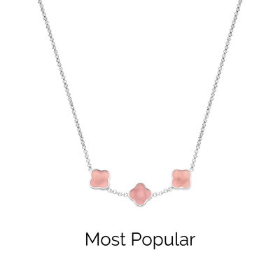 Rose Quartz Clover Custom Name Necklace (Silver)