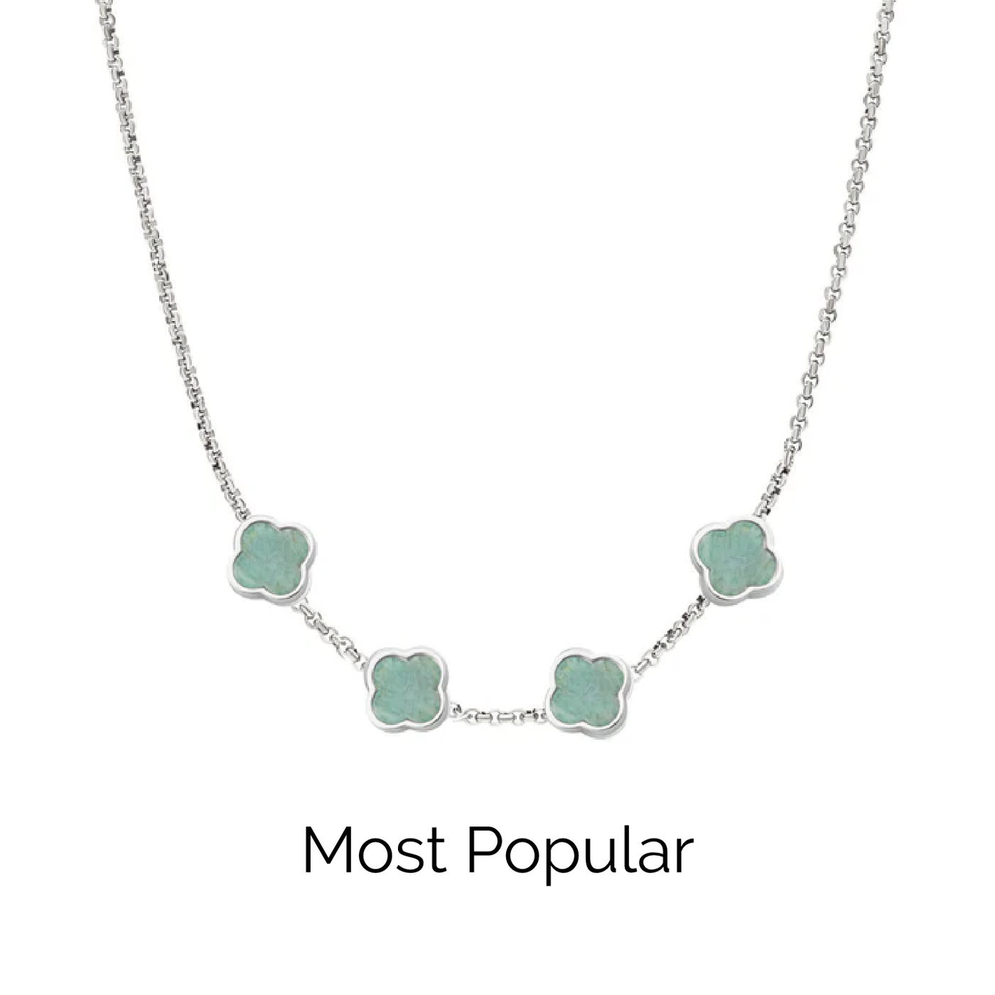 Amazonite Clover Custom Name Necklace (Silver)