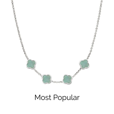 Amazonite Clover Custom Name Necklace (Silver)
