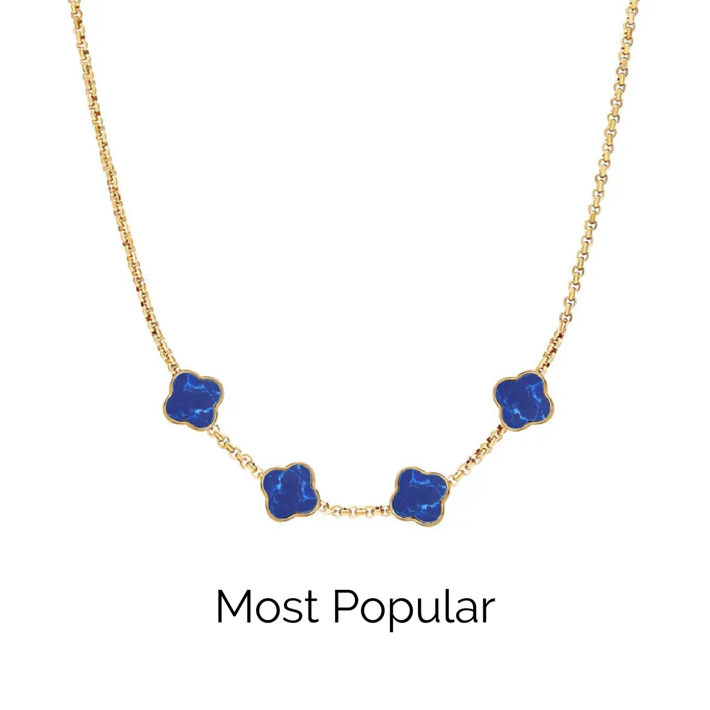 Blue Lace Agate Clover Custom Name Necklace (Gold)