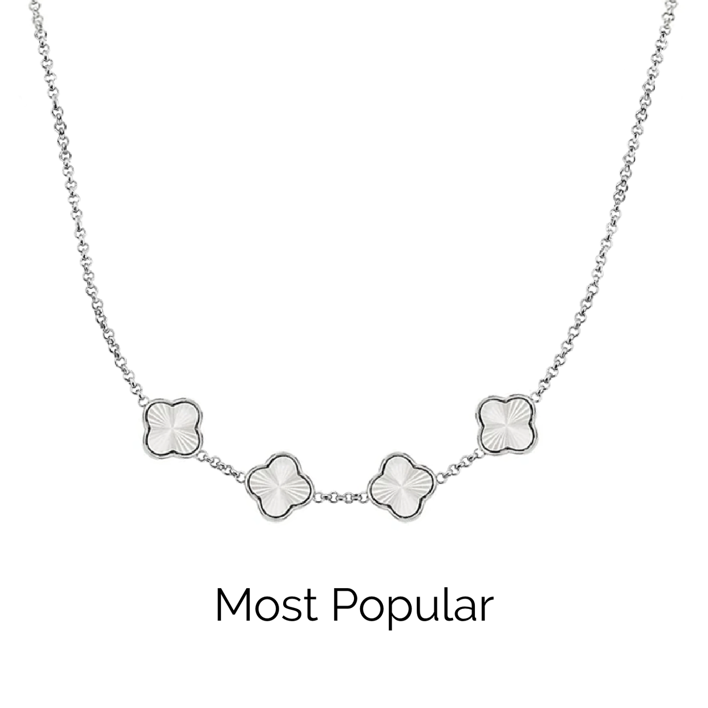 Textured Clover Custom Name Necklace (Silver)