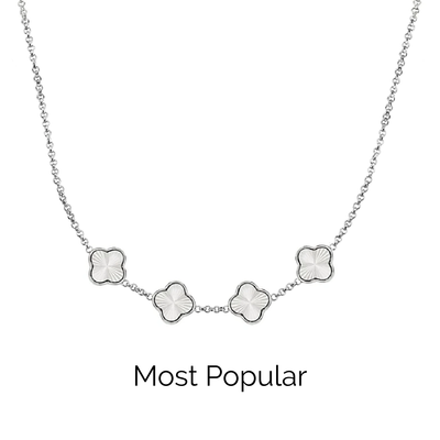 Textured Clover Custom Name Necklace (Silver)