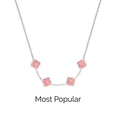 Rose Quartz Clover Custom Name Necklace (Silver)
