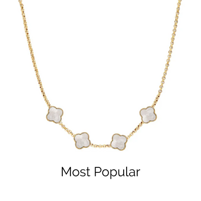 Pearl Clover Custom Name Necklace (Gold)