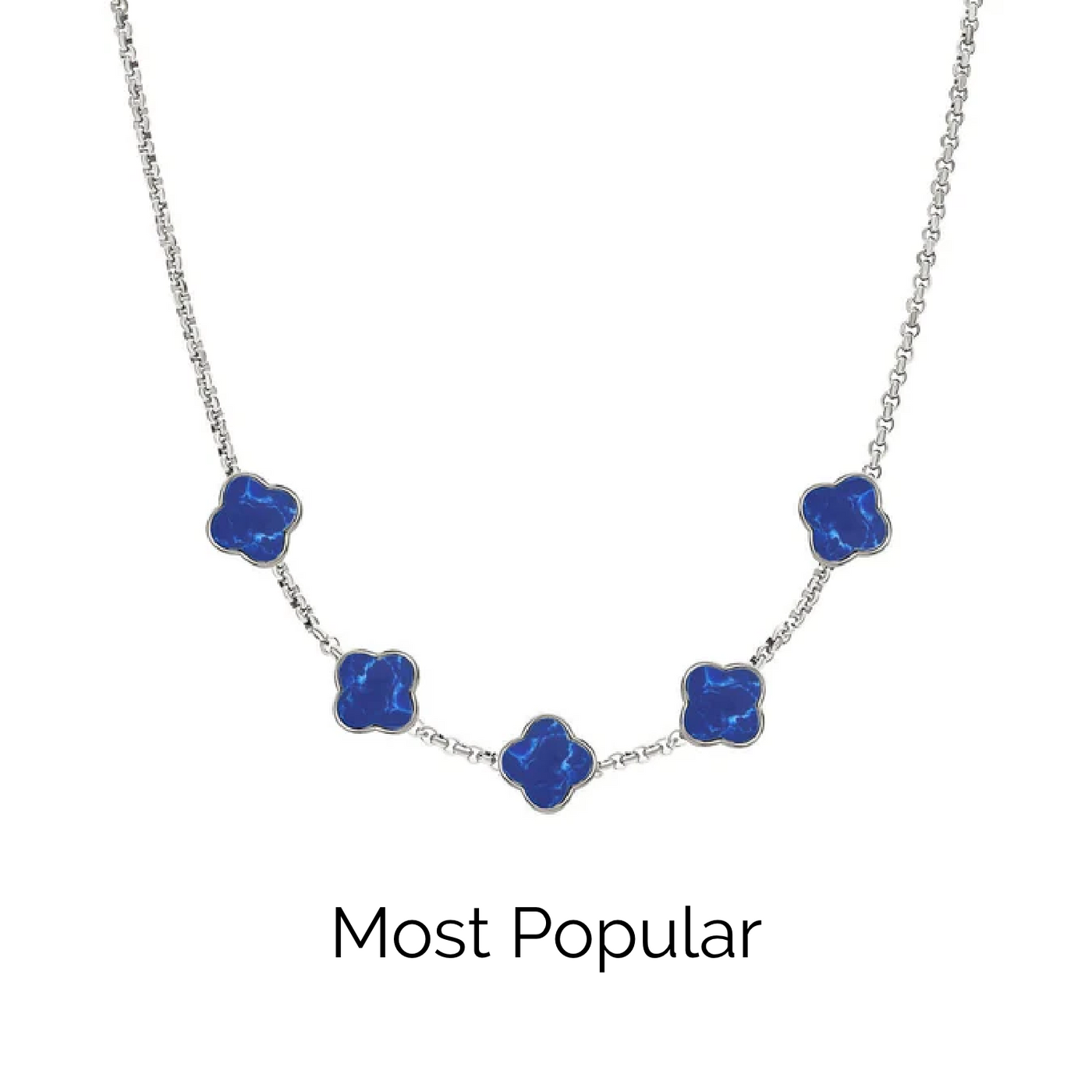 Blue Lace Agate Clover Custom Name Necklace (Silver)