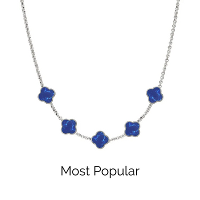 Blue Lace Agate Clover Custom Name Necklace (Silver)
