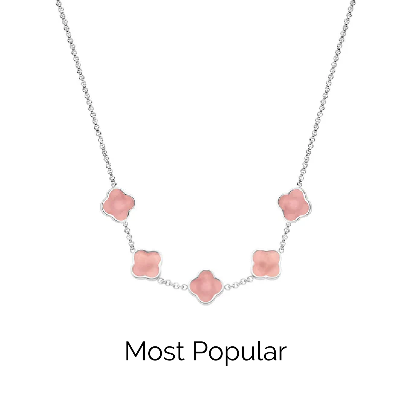 Rose Quartz Clover Custom Name Necklace (Silver)