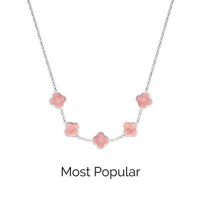 Rose Quartz Clover Custom Name Necklace (Silver)
