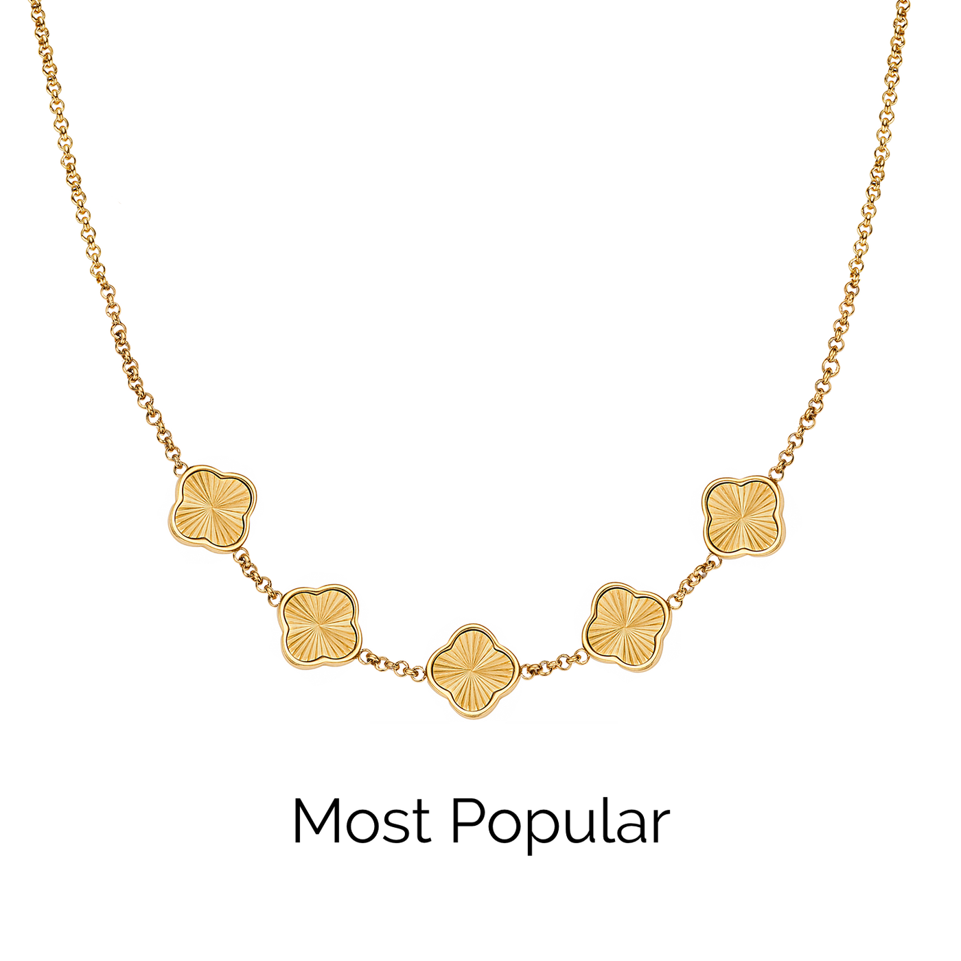 Textured Clover Custom Name Necklace (Gold)