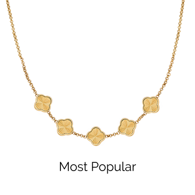 Textured Clover Custom Name Necklace (Gold)