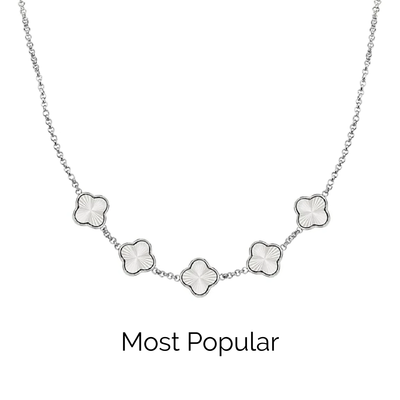 Textured Clover Custom Name Necklace (Silver)