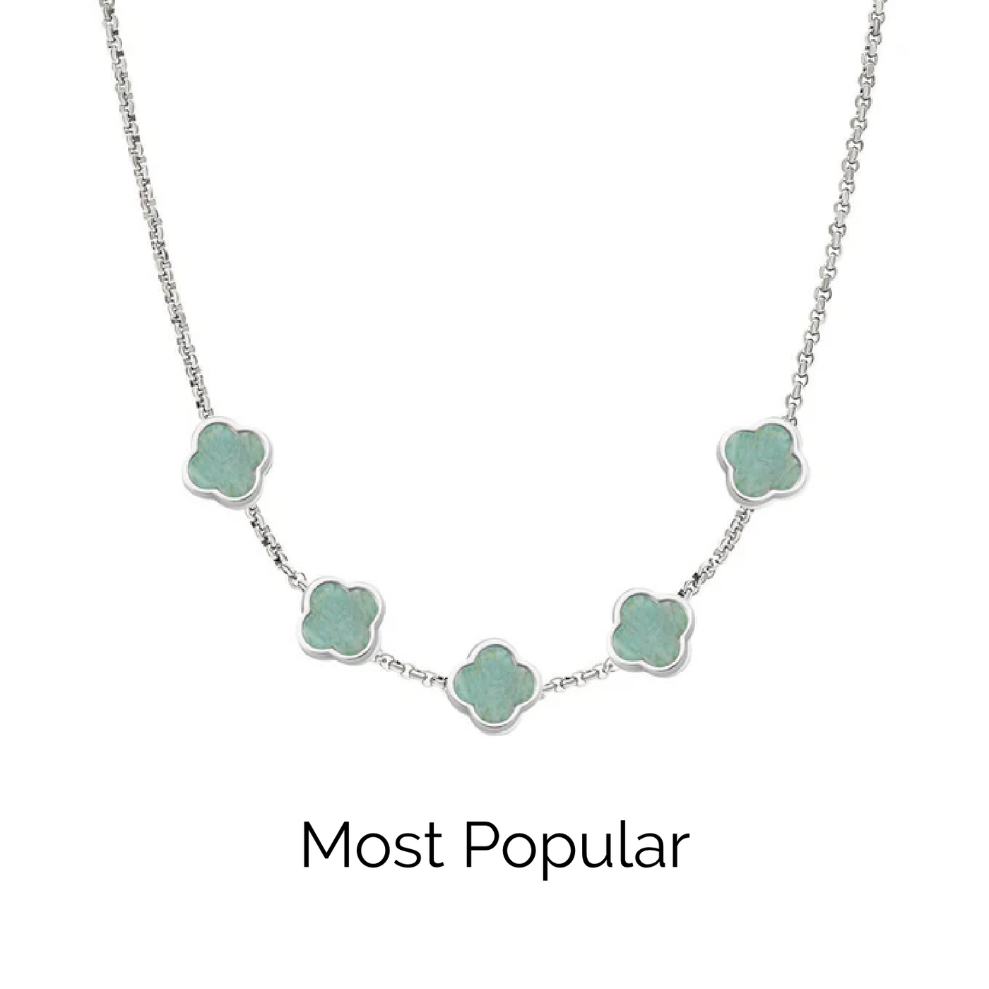 Amazonite Clover Custom Name Necklace (Silver)