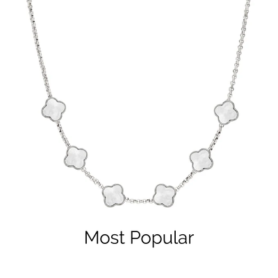 Pearl Clover Custom Name Necklace (Silver)