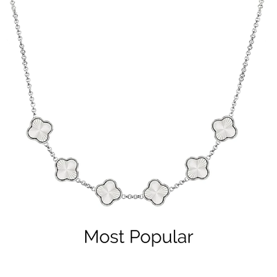 Textured Clover Custom Name Necklace (Silver)