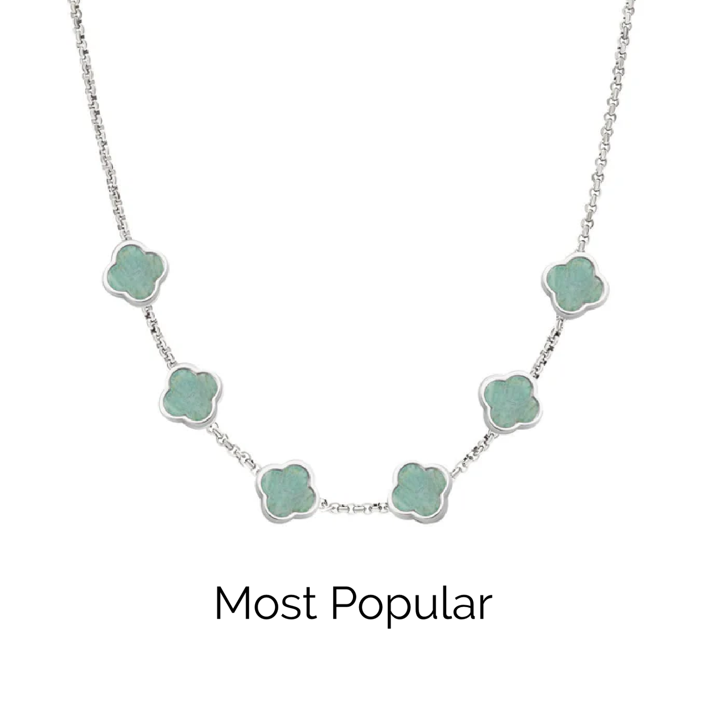 Amazonite Clover Custom Name Necklace (Silver)