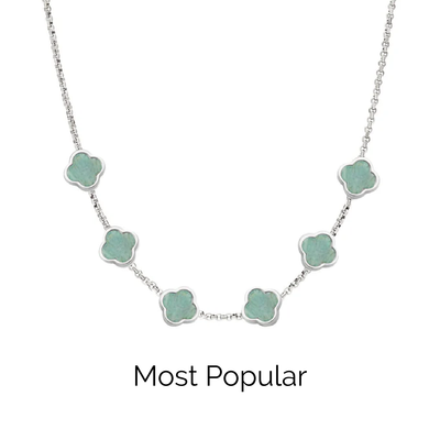 Amazonite Clover Custom Name Necklace (Silver)
