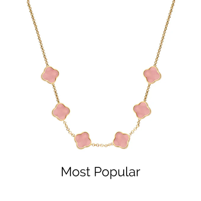 Rose Quartz Clover Custom Name Necklace (Gold)