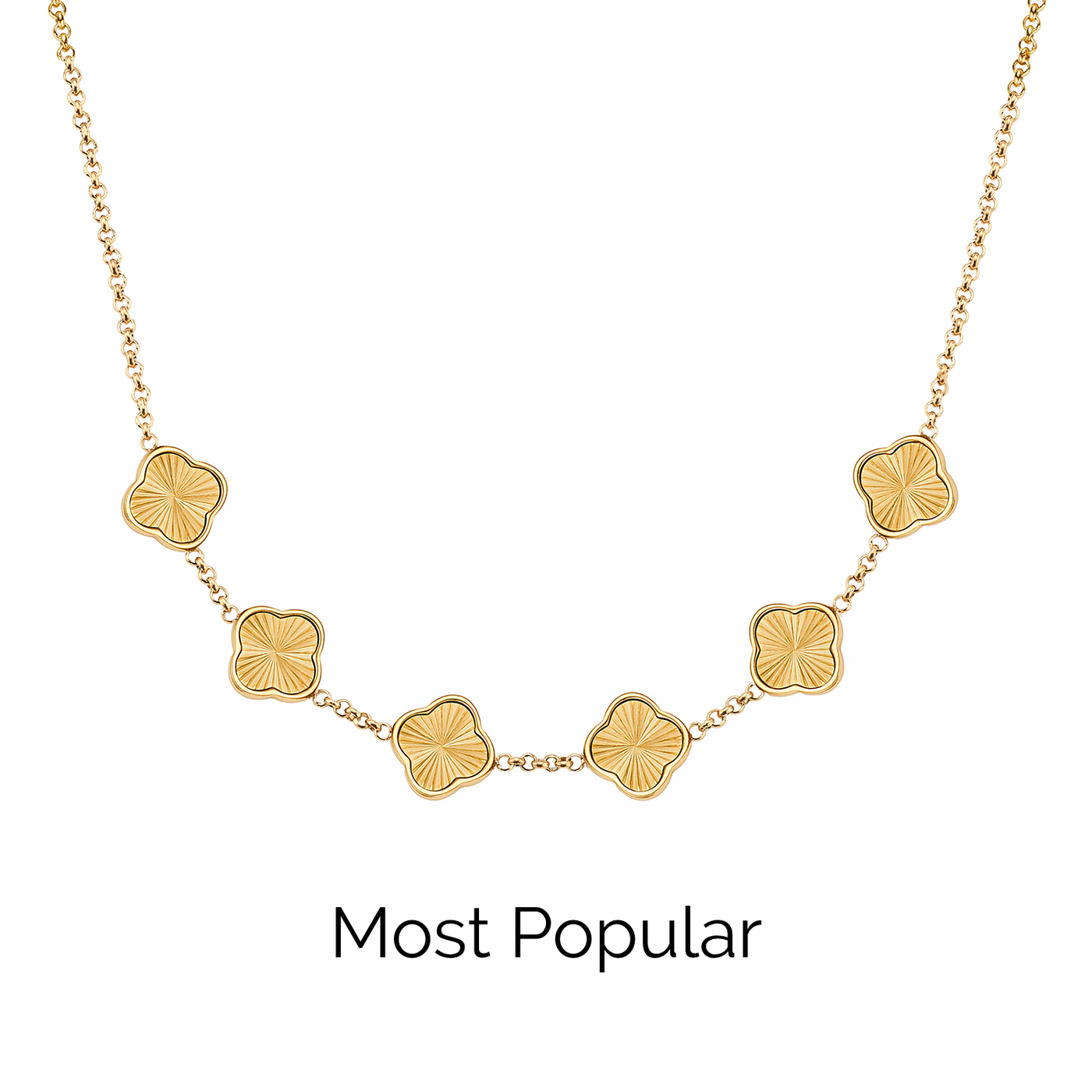Textured Clover Custom Name Necklace (Gold)