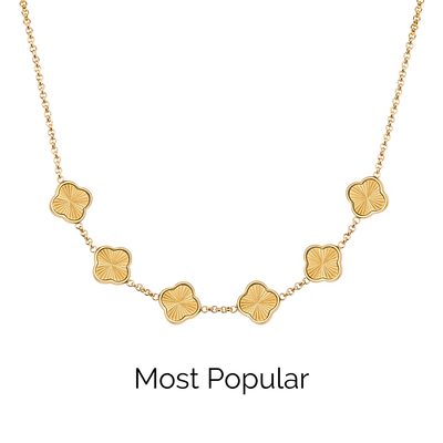 Textured Clover Custom Name Necklace (Gold)