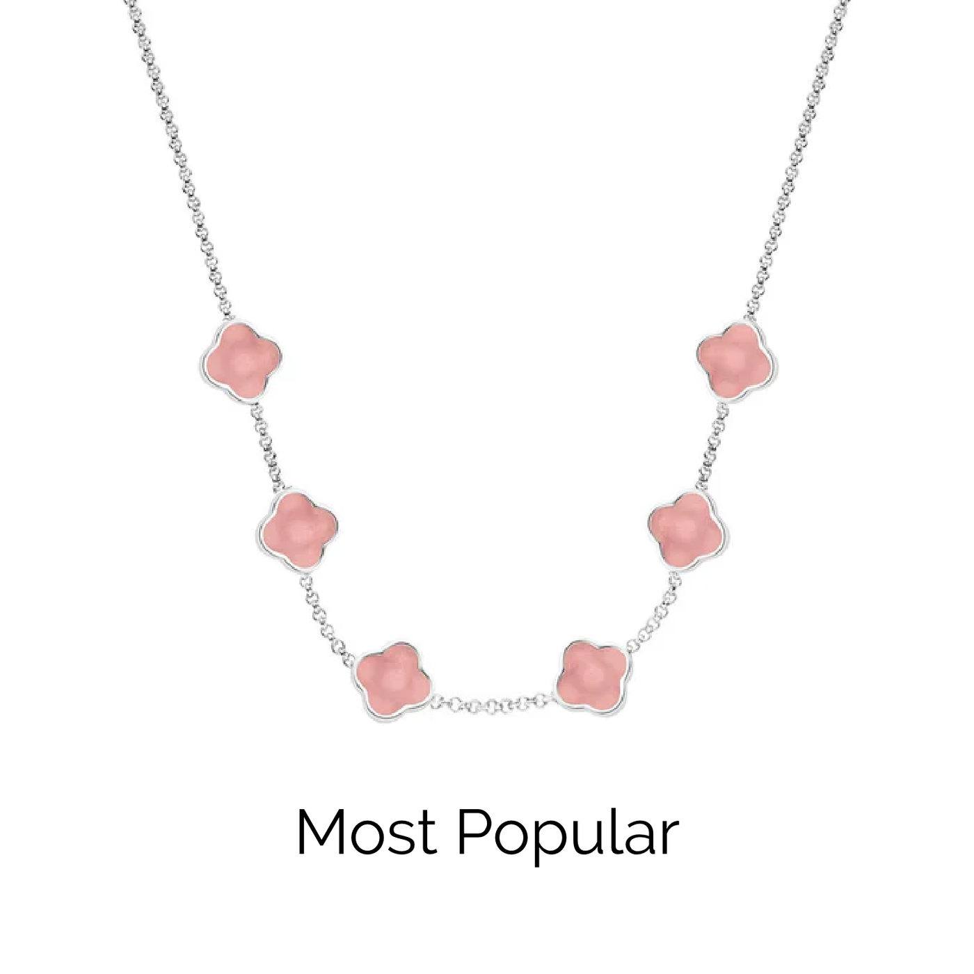 Rose Quartz Clover Custom Name Necklace (Silver)