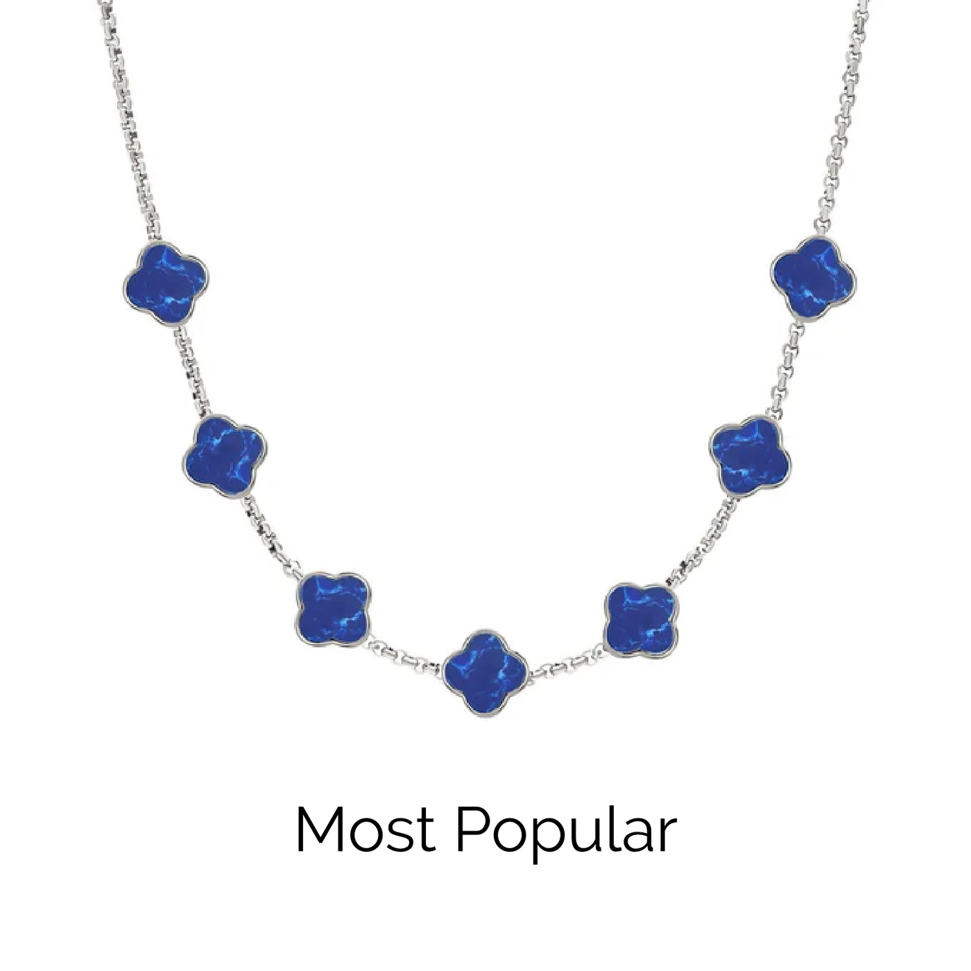 Blue Lace Agate Clover Custom Name Necklace (Silver)