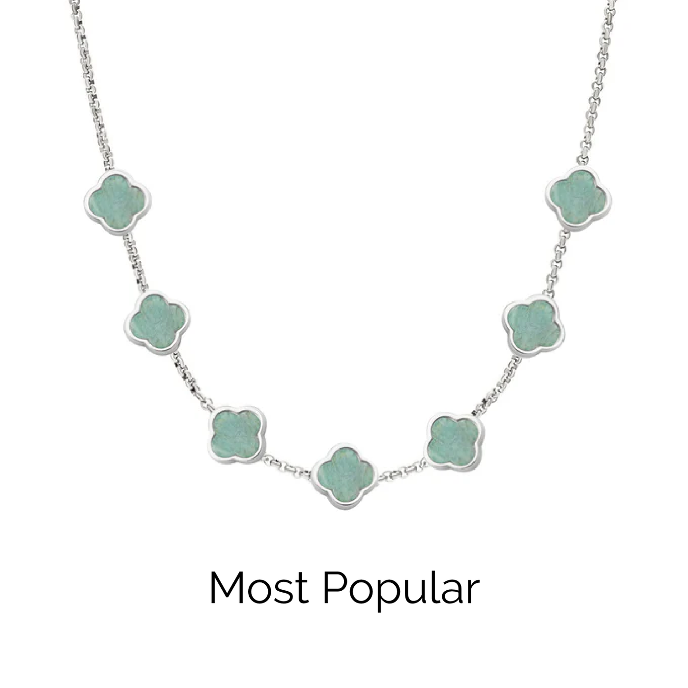 Amazonite Clover Custom Name Necklace (Silver)
