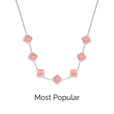 Rose Quartz Clover Custom Name Necklace (Silver)