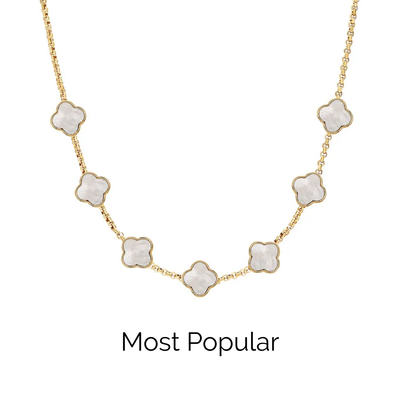 Pearl Clover Custom Name Necklace (Gold)