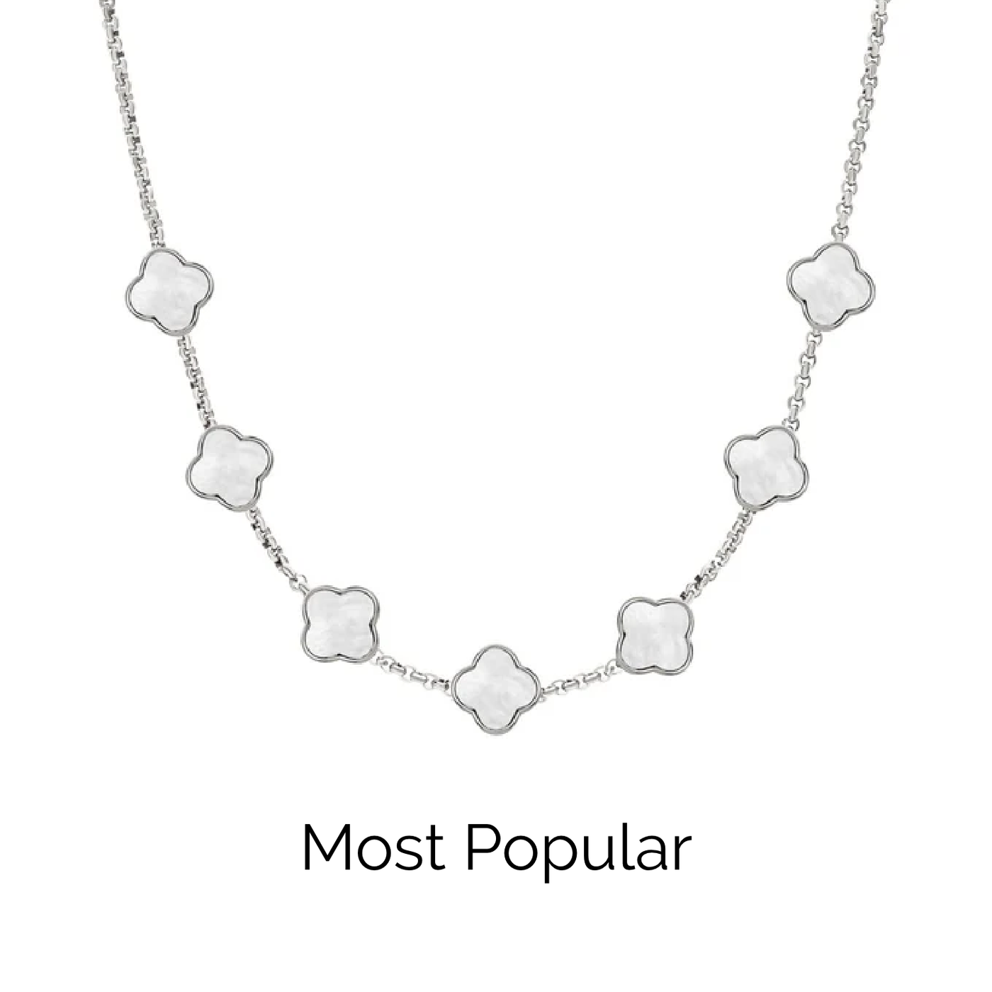 Pearl Clover Custom Name Necklace (Silver)