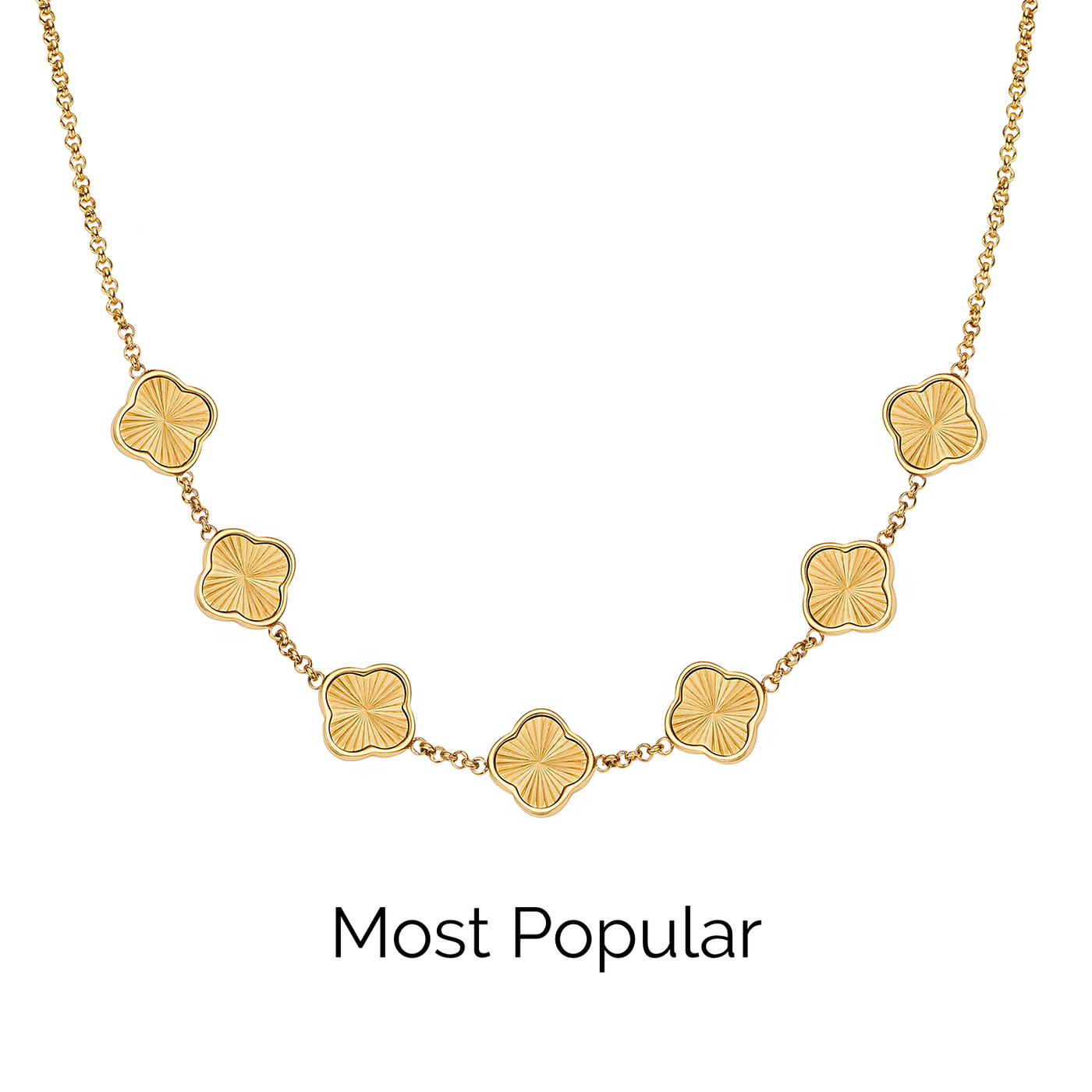 Textured Clover Custom Name Necklace (Gold)