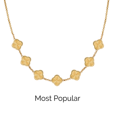 Textured Clover Custom Name Necklace (Gold)