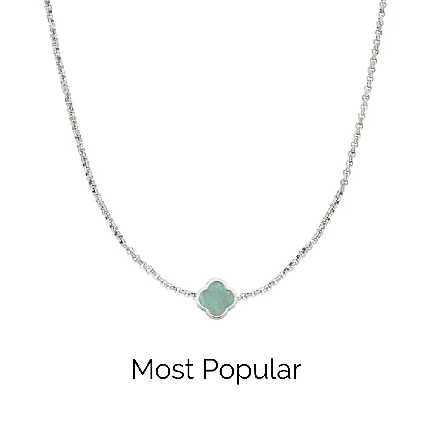 Amazonite Clover Custom Name Necklace (Silver)