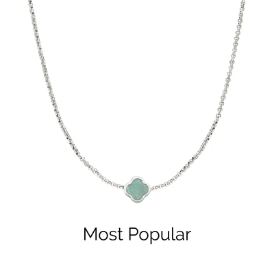 Amazonite Clover Custom Name Necklace (Silver)