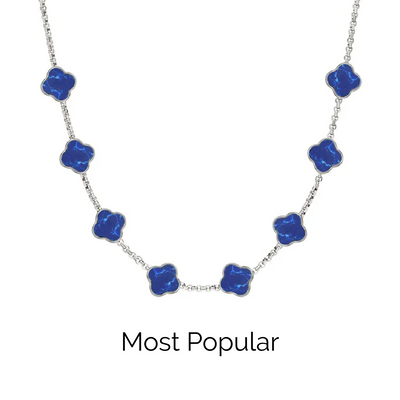 Blue Lace Agate Clover Custom Name Necklace (Silver)